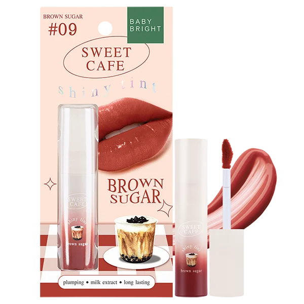 Baby Bright Sweet Cafe Shiny Tint 09 Brown Sugar - Korean nourishing lip tint with milk extract for plumper softer lips