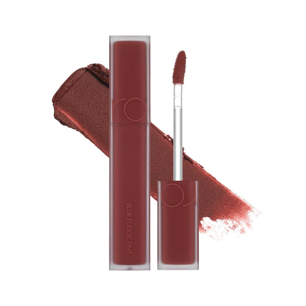 rom&nd Blur Fudge Tint No.04 Radwood - Korean powder-blur matte lip tint in retro red-brown