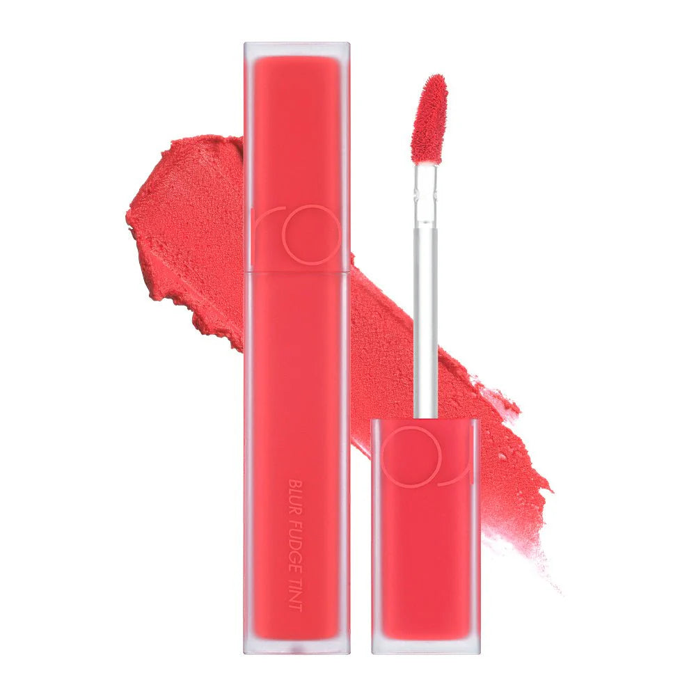 rom&nd Blur Fudge Tint No.09 Coral Jubilee - Korean powder-blur matte lip tint in vibrant coral