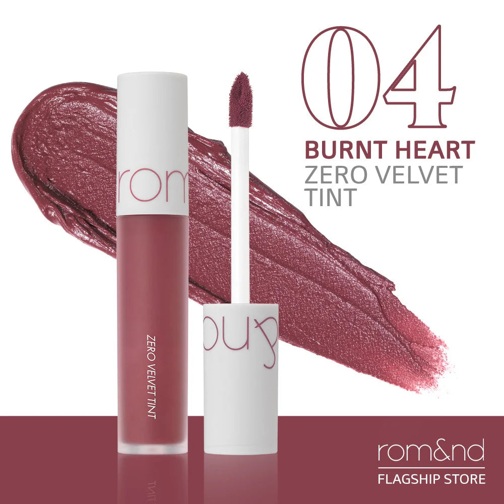 rom&nd Zero Velvet Tint No.04 Burnt Heart - Korean velvet matte lip tint in deep dusty rose